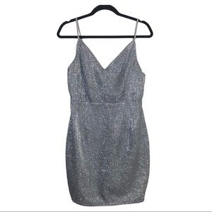 Lulus Silver Sparkly Metallic Cocktail Party Mini Dress Size XL